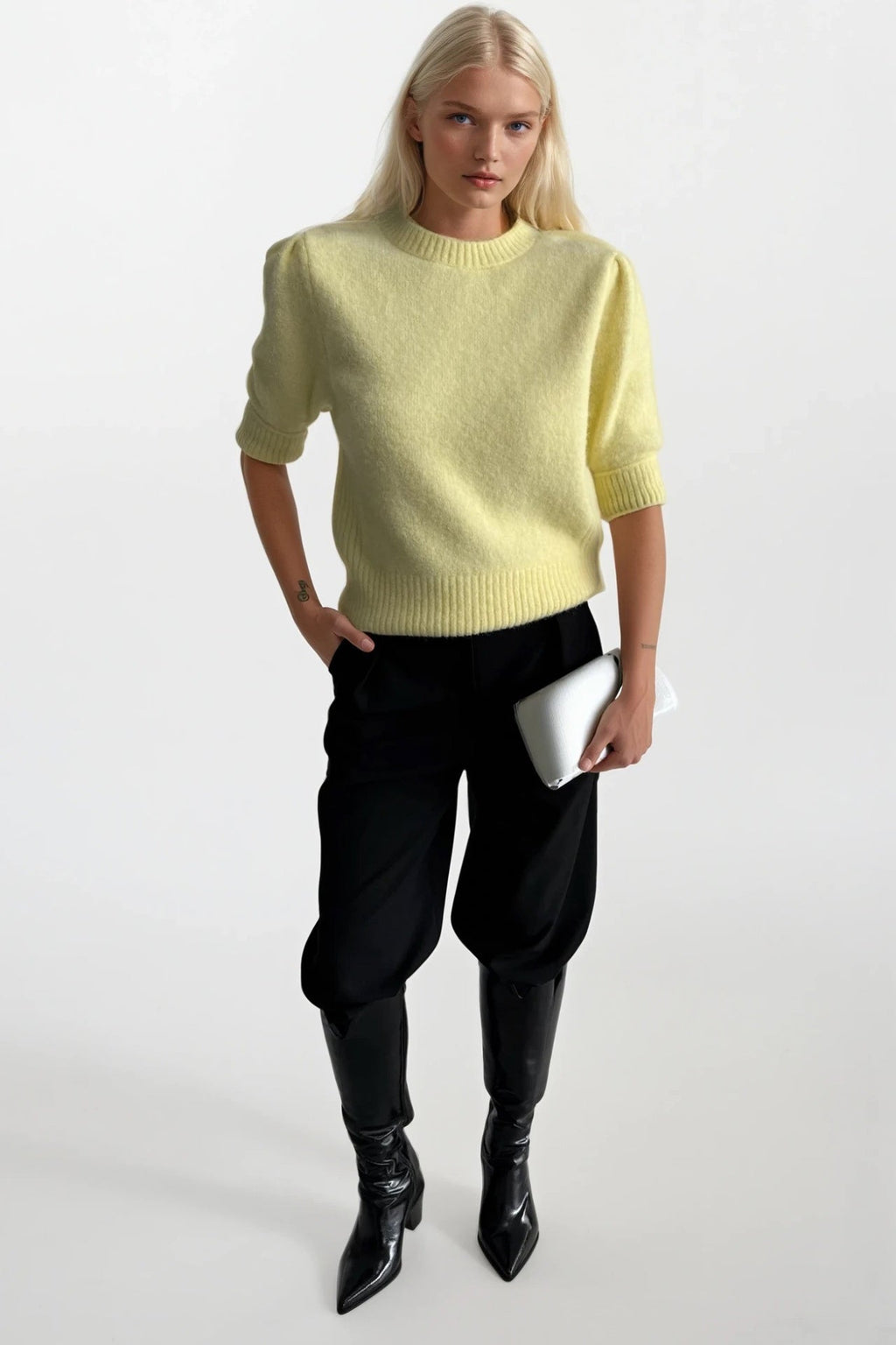 Crew Neck Yellow Short Sleeve Blouse