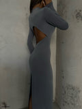 Crew Neck Gray Maxi Dress