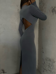 Crew Neck Gray Maxi Dress