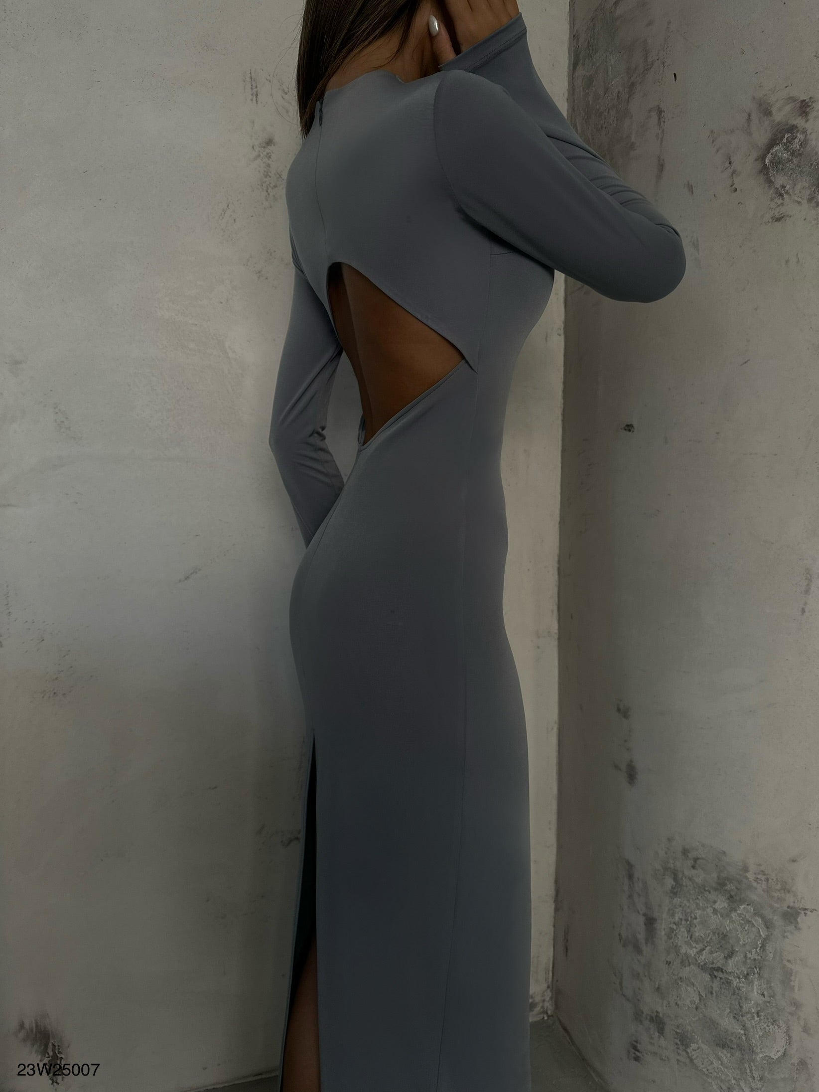 Crew Neck Gray Maxi Dress