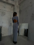 Crew Neck Gray Maxi Dress