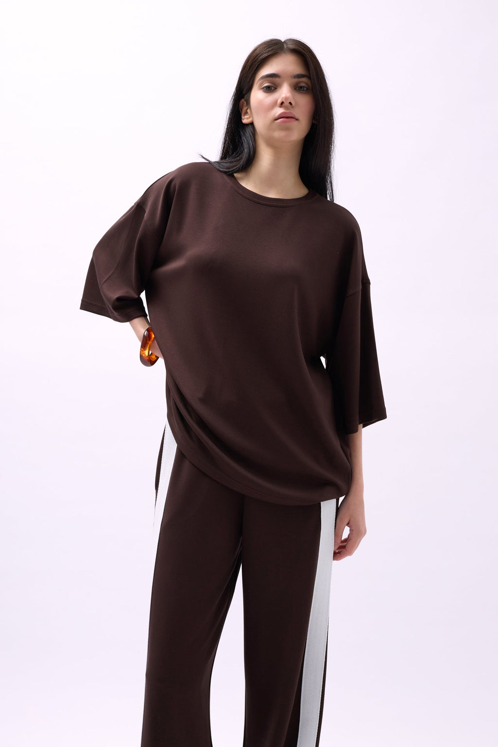 Crew Neck Oversize Brown T-Shirt