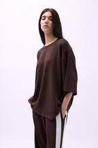 Crew Neck Oversize Brown T-Shirt