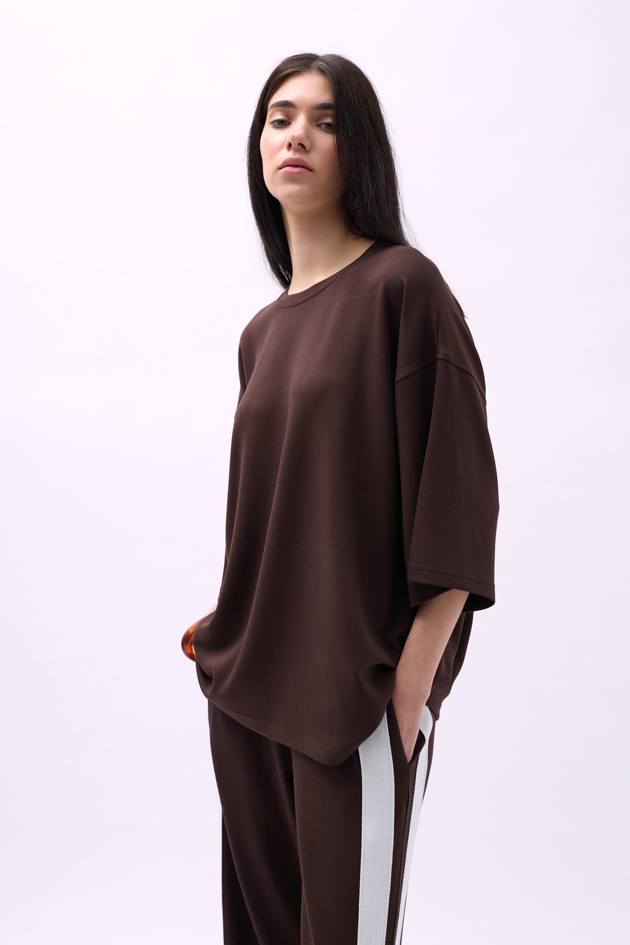 Crew Neck Oversize Brown T-Shirt