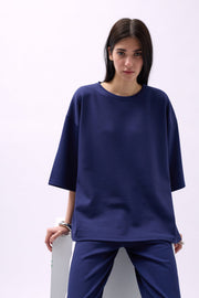 Crew Neck Oversized Navy Blue T-Shirt