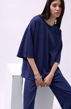 Crew Neck Oversize Navy T-Shirt