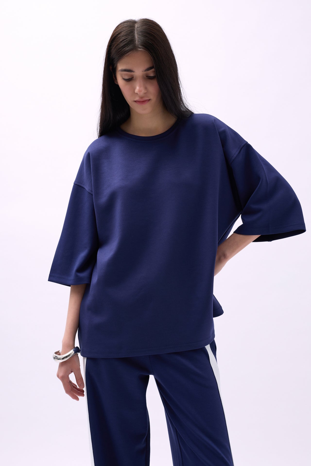 Crew Neck Oversize Navy T-Shirt
