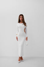 Crew Neck Back Cut-Out White Dress