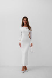 Crew Neck Backless White Dress