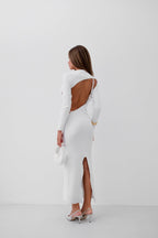 Crew Neck Back Cut-Out White Dress