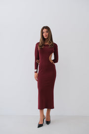 Crew Neck Backless Burgundy Dress
