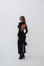 Crew Neck Back Cut-Out Black Dress