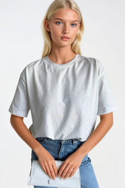 Crew Neck Stone Detail White T-Shirt