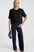 Crew Neck Stone Detail Black T-Shirt