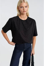 Crew Neck Stone Detail Black T-Shirt