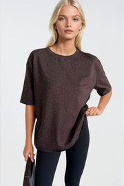 Crew Neck Stone Detail Brown T-Shirt