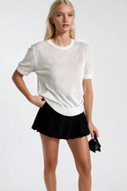 Crew Neck Sheer Textured White Blouse