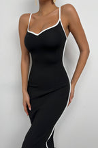 Piping Detail Strappy Sweetheart Neck Black Dress