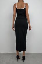 Piping Detail Strappy Sweetheart Neck Black Dress