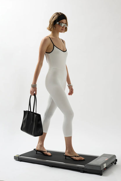 Piping Detail White Sports Overalls