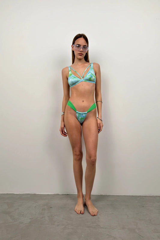 Piping Detail Pleated Bikini Set