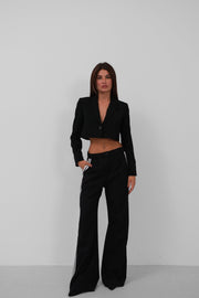 Piping Detail Low Waist Black Trousers