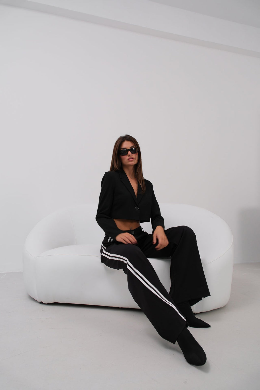 Piping Detail Low Waist Black Pants