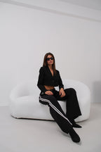 Piping Detail Low Waist Black Pants