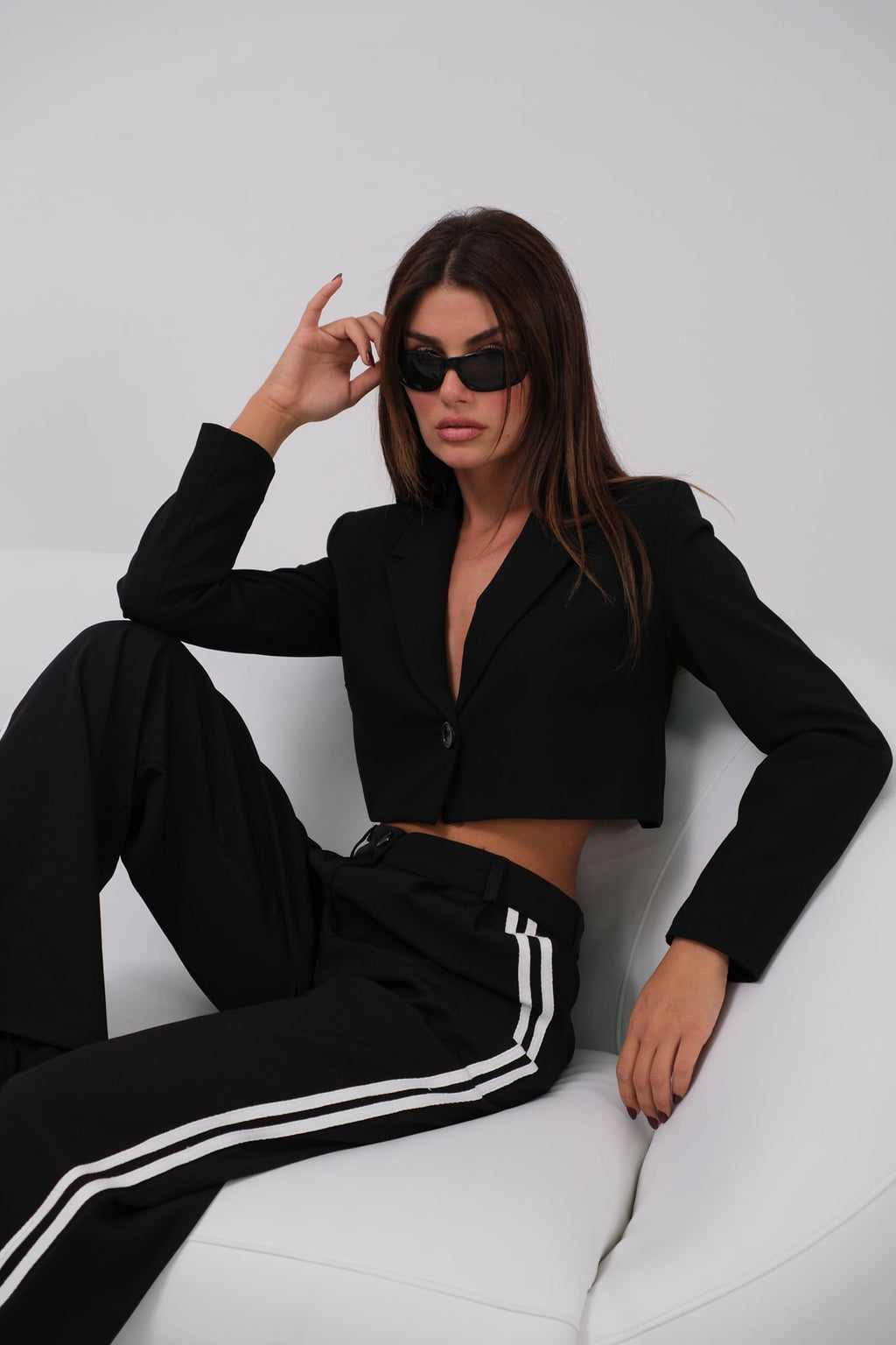 Piping Detail Low Waist Black Pants