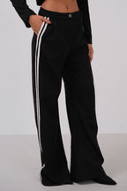 Piping Detail Low Waist Black Pants