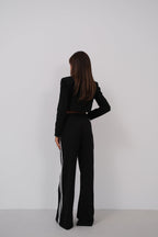 Piping Detail Low Waist Black Pants