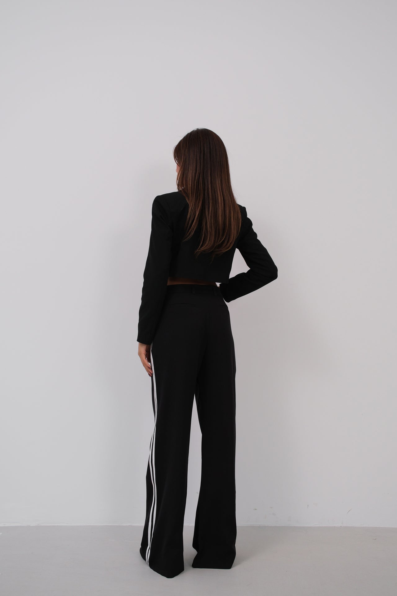 Piping Detail Low Waist Black Pants