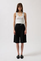 Piping Detail Halter Neck White Black Blouse