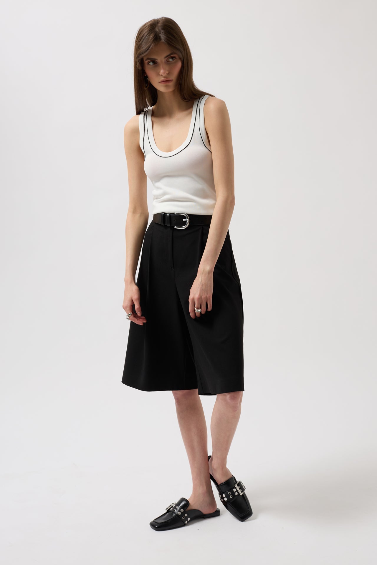 Piping Detail Halter Neck White Black Blouse