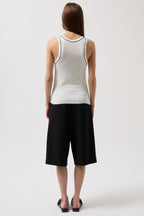 Piping Detail Halter Neck White Black Blouse