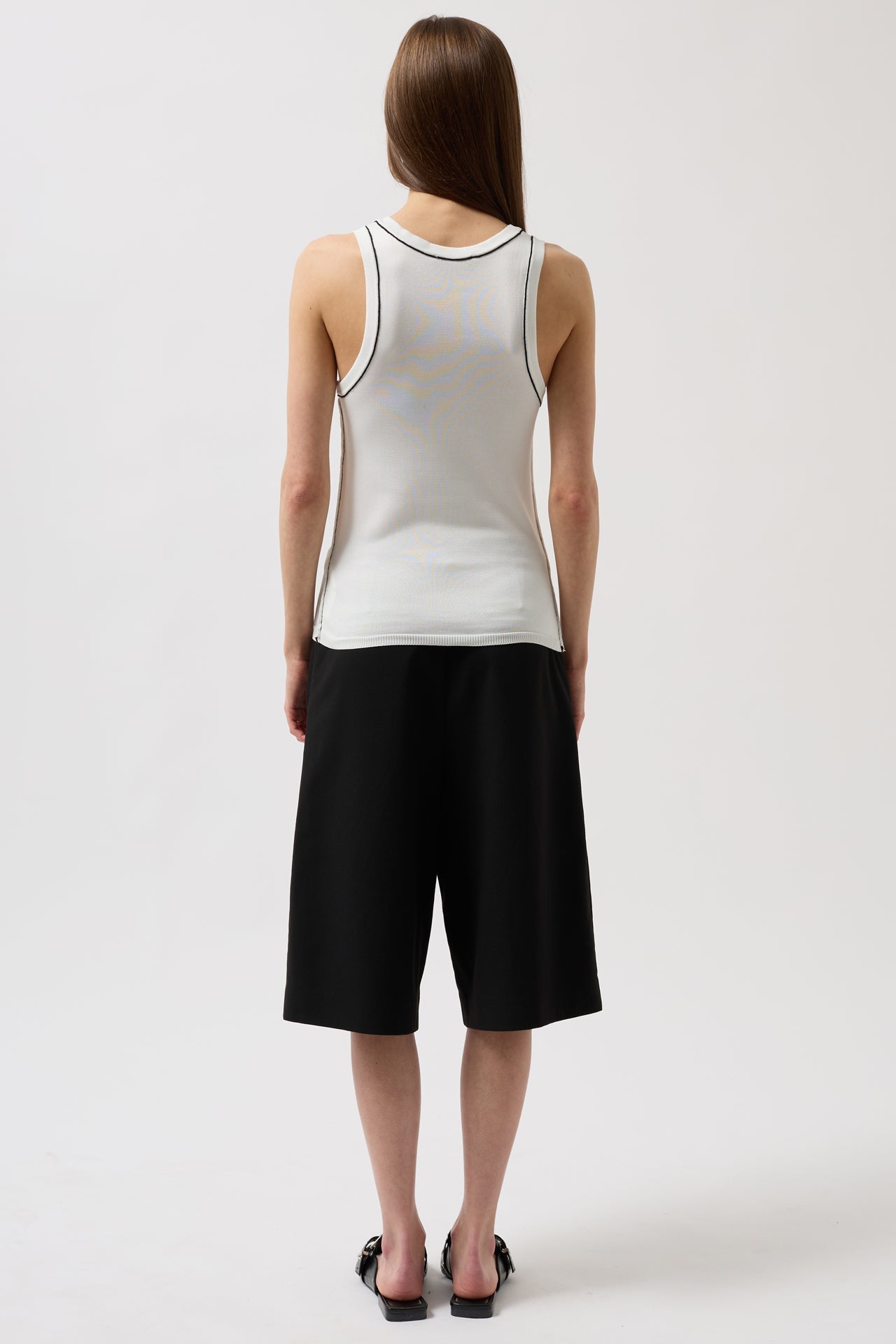 Piping Detail Halter Neck White Black Blouse