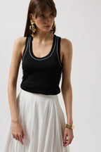 Piping Detail Halter Neck Black White Blouse