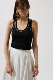 Piping Detail Halter Neck Black and White Blouse