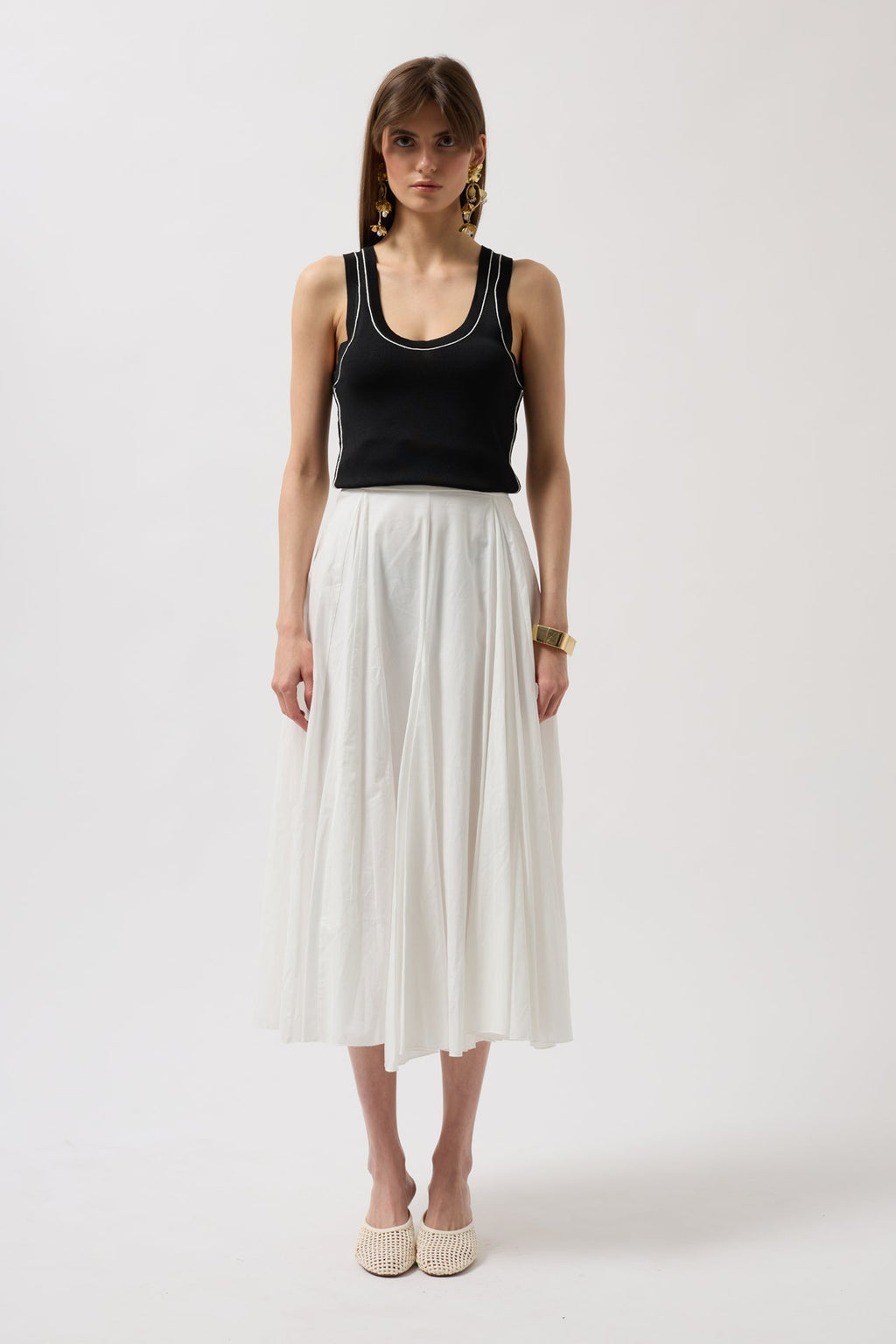 Piping Detail Halter Neck Black White Blouse