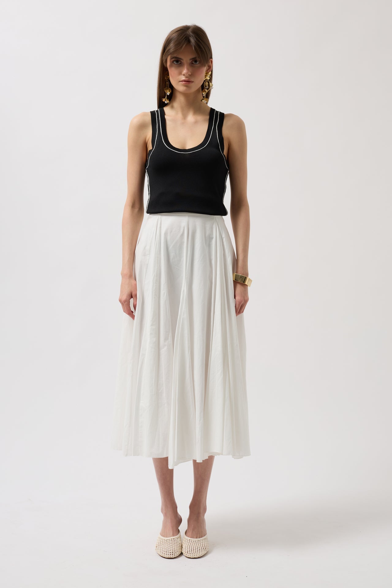 Piping Detail Halter Neck Black White Blouse