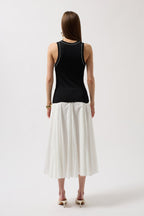 Piping Detail Halter Neck Black White Blouse
