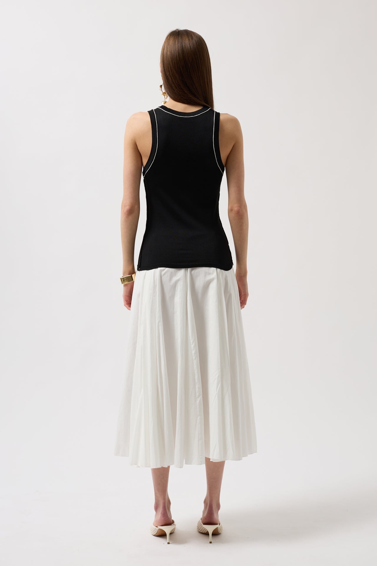 Piping Detail Halter Neck Black White Blouse