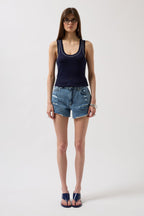 Piping Detail Halter Neck Navy White Blouse