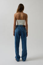 Piping Detail Straight Blue Jeans
