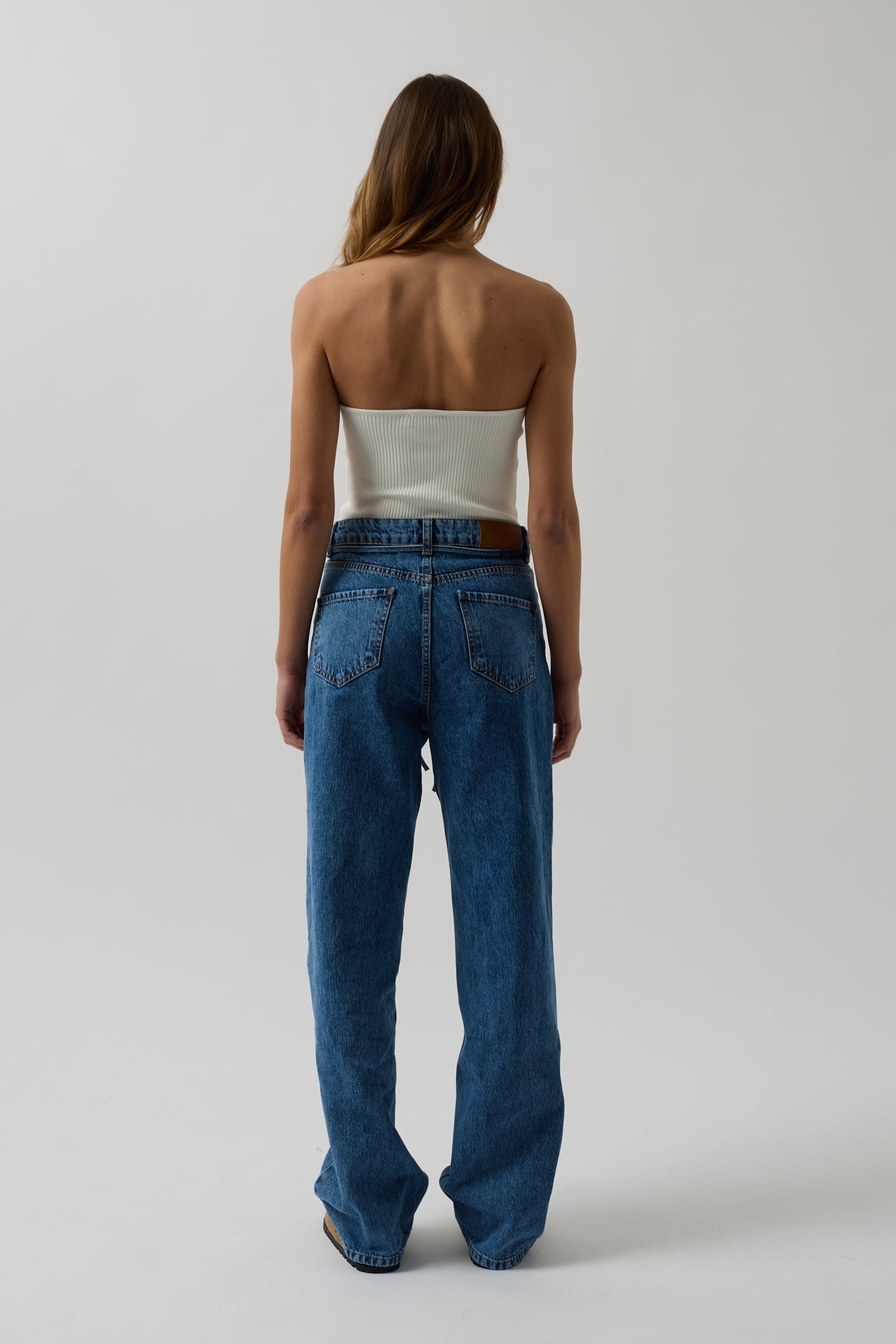 Piping Detail Straight Blue Jeans