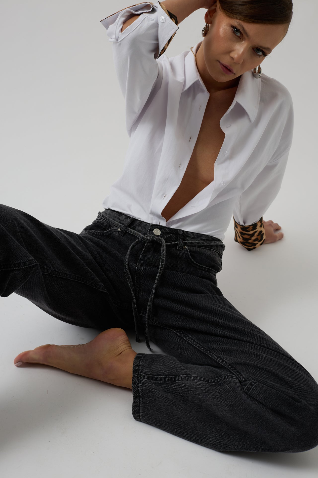 Piping Detail Straight Black Jeans