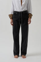 Piping Detail Straight Black Jeans