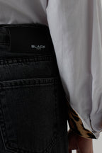 Piping Detail Straight Black Jeans