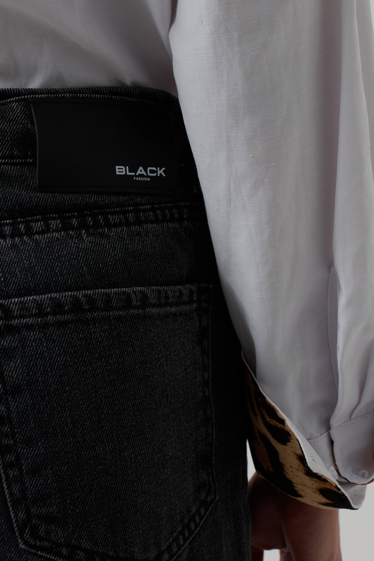 Piping Detail Straight Black Jeans