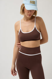 Brown Bra with Piping Detail and Straps